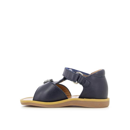 Navy Blue Leather First-Step Sandals