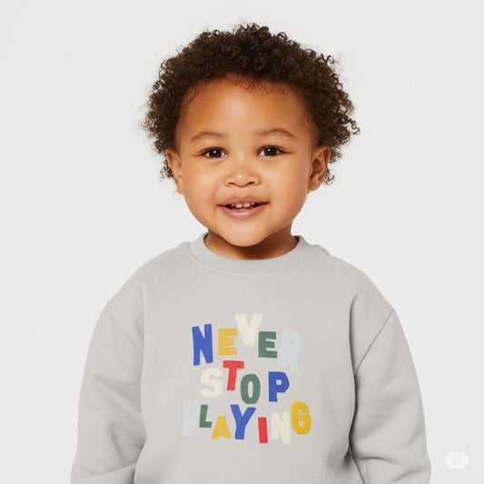 Light Grey Sweatshirt with “Never Stop Playing” Print – Petit Bateau