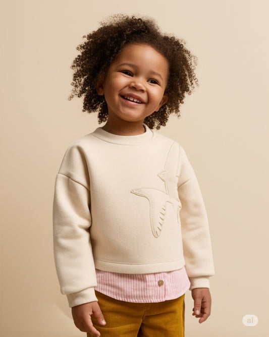 Cream Fleece Sweatshirt with Embroidered Bird | Tape à l’Œil