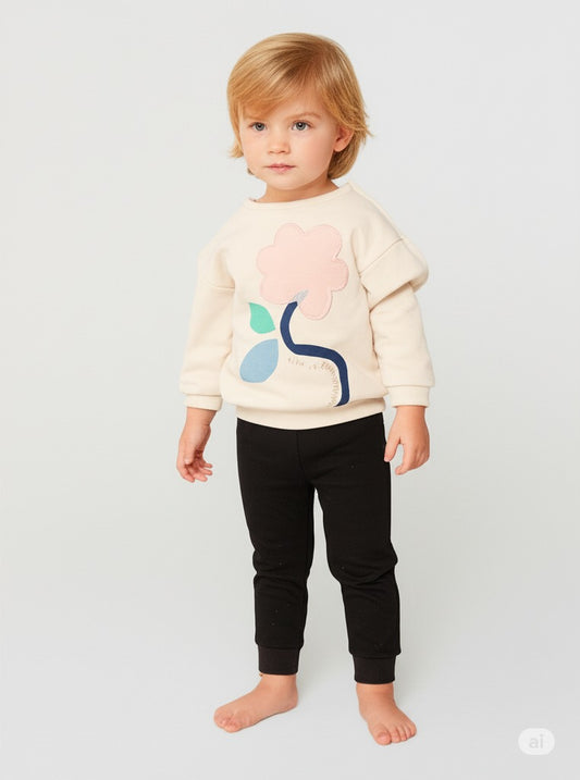 Cream Sweatshirt with Abstract Flower Design – Tape à l’Œil