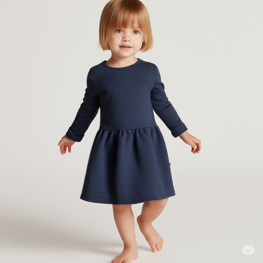 Girls’ Long Sleeve Navy Dress – Tape à l’Œil