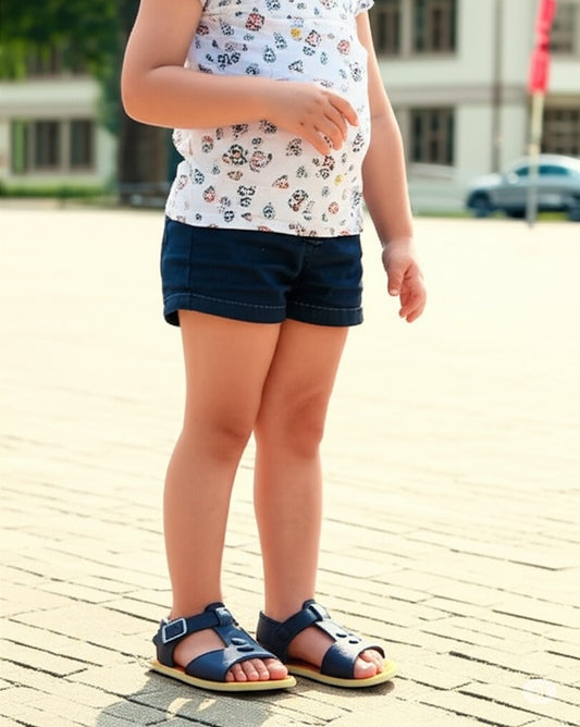 Navy Blue Leather First-Step Sandals