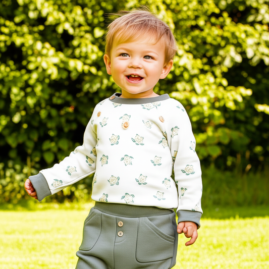 2 Piece Baby Outfit in Organic Cotton – Floral Top & Ribbed Pants