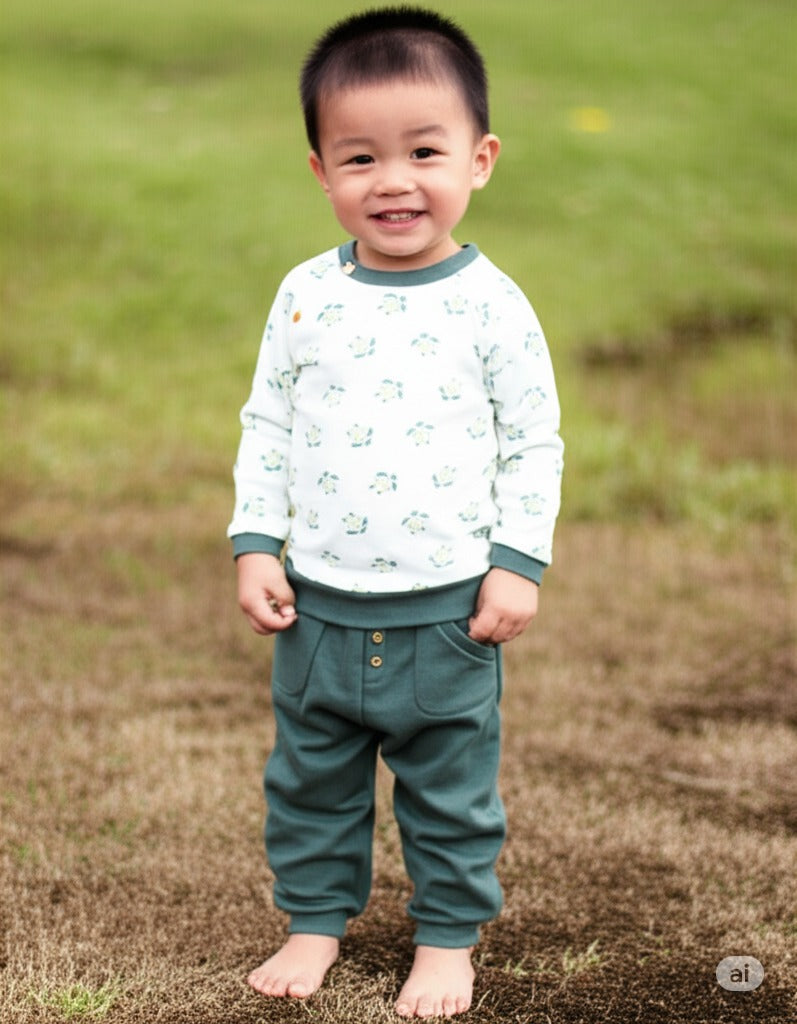 2 Piece Baby Outfit in Organic Cotton – Floral Top & Ribbed Pants