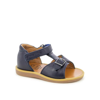 Navy Blue Leather First-Step Sandals
