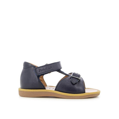 Navy Blue Leather First-Step Sandals