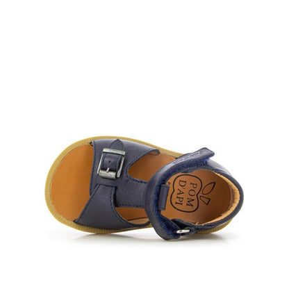 Navy Blue Leather First-Step Sandals