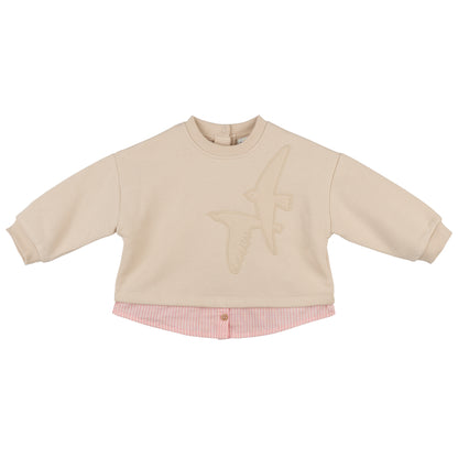 Cream Fleece Sweatshirt with Embroidered Bird | Tape à l’Œil