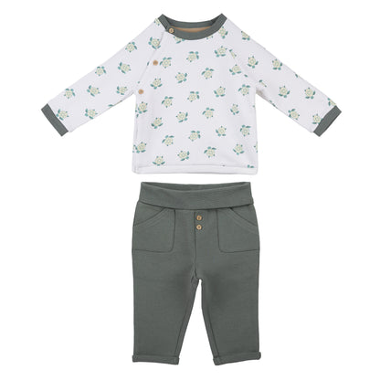 2 Piece Baby Outfit in Organic Cotton – Floral Top & Ribbed Pants